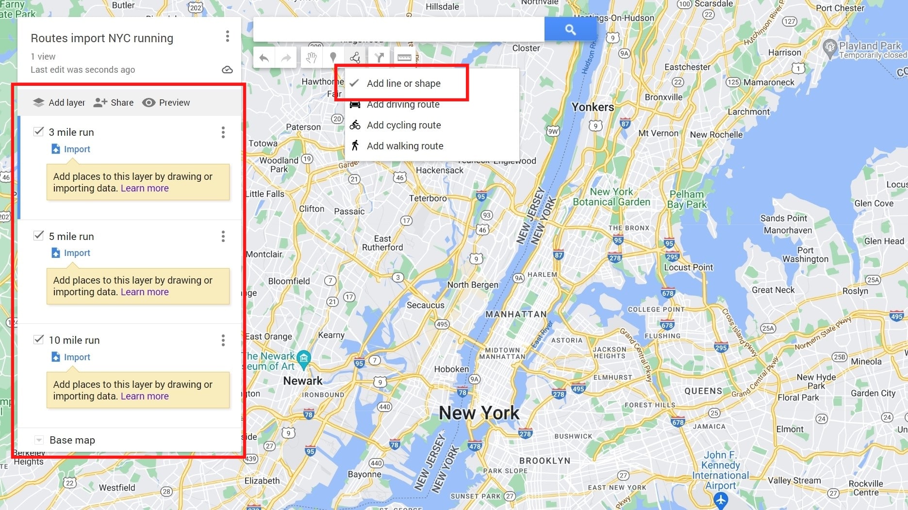 Example of how to add new routes to Google My Maps - Mapotic data transfer