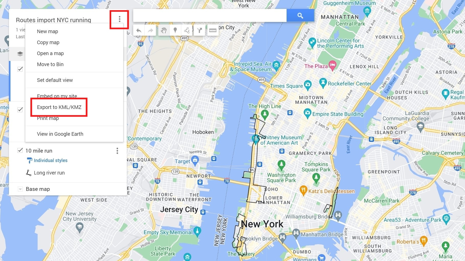 Image showing how to export your file from Google My Maps