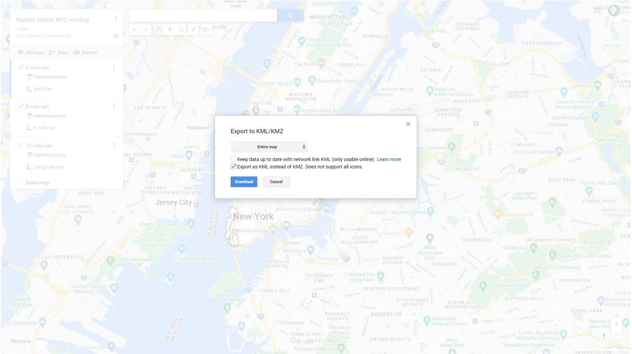 pop up in Google My Maps asking you to confirm export