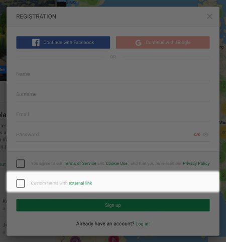 Mapotic custom rules in the sign up dialog
