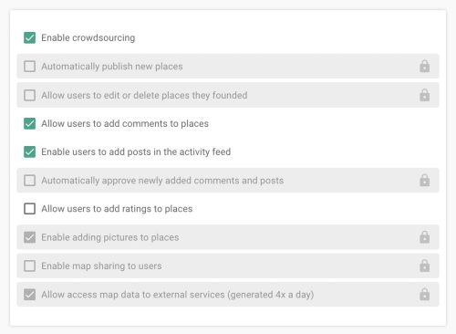 Mapotic custom map crowdsourcing settings